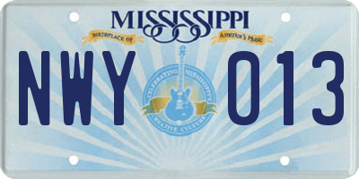 MS license plate NWY013