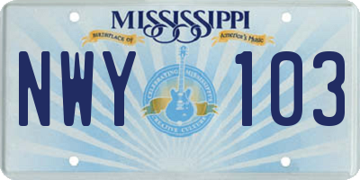 MS license plate NWY103