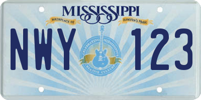 MS license plate NWY123