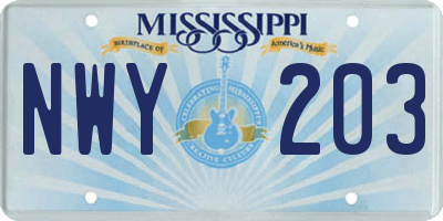 MS license plate NWY203