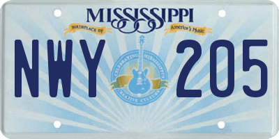 MS license plate NWY205