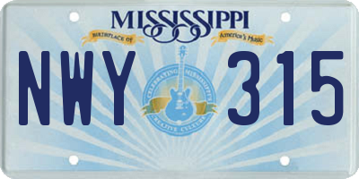 MS license plate NWY315
