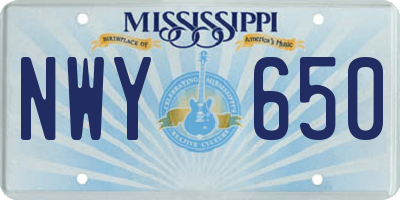 MS license plate NWY650