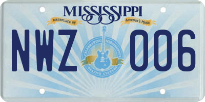 MS license plate NWZ006