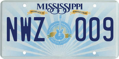 MS license plate NWZ009