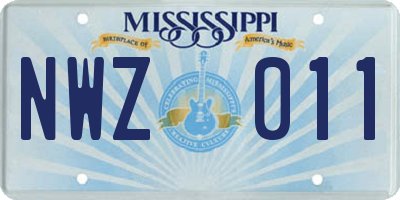 MS license plate NWZ011