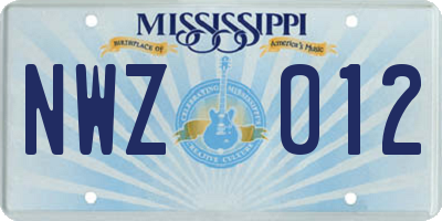 MS license plate NWZ012