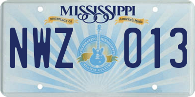 MS license plate NWZ013