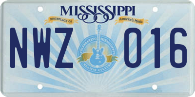 MS license plate NWZ016