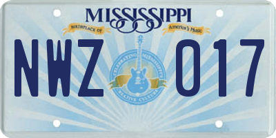 MS license plate NWZ017