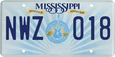 MS license plate NWZ018