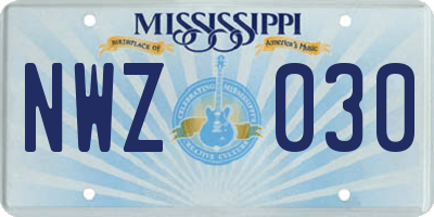 MS license plate NWZ030