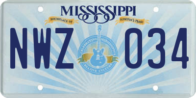 MS license plate NWZ034