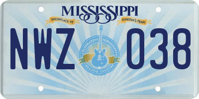 MS license plate NWZ038