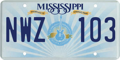 MS license plate NWZ103