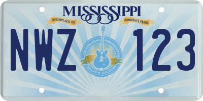 MS license plate NWZ123