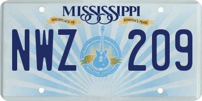MS license plate NWZ209