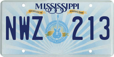 MS license plate NWZ213