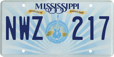 MS license plate NWZ217