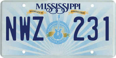 MS license plate NWZ231