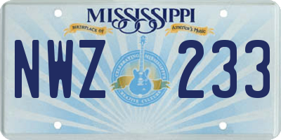 MS license plate NWZ233