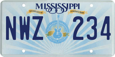 MS license plate NWZ234