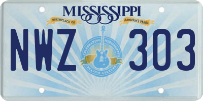 MS license plate NWZ303