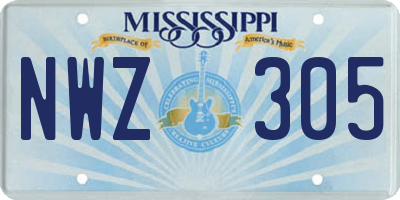 MS license plate NWZ305