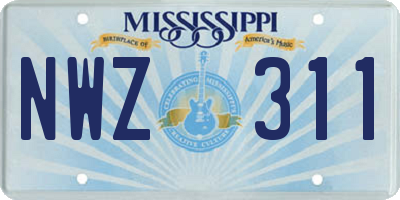 MS license plate NWZ311