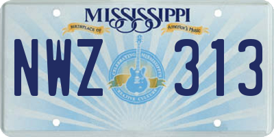 MS license plate NWZ313