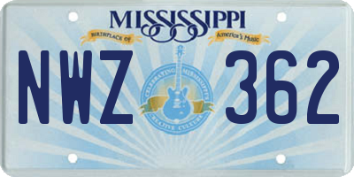 MS license plate NWZ362