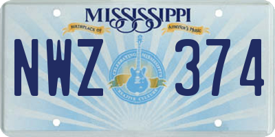 MS license plate NWZ374