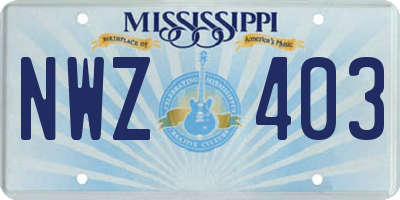 MS license plate NWZ403