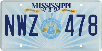 MS license plate NWZ478