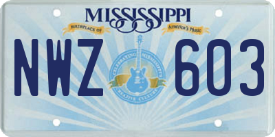 MS license plate NWZ603