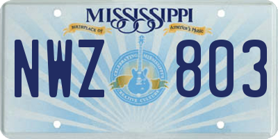 MS license plate NWZ803