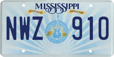 MS license plate NWZ910