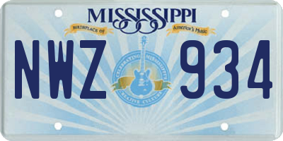 MS license plate NWZ934