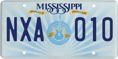 MS license plate NXA010