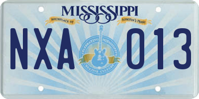 MS license plate NXA013