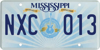 MS license plate NXC013