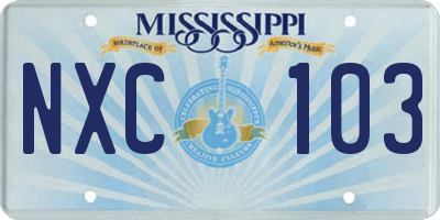 MS license plate NXC103