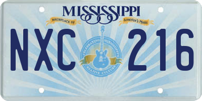 MS license plate NXC216