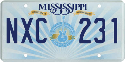 MS license plate NXC231