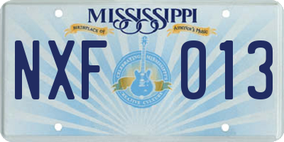 MS license plate NXF013