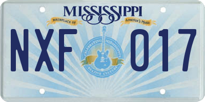 MS license plate NXF017