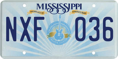 MS license plate NXF036