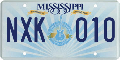 MS license plate NXK010
