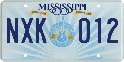 MS license plate NXK012