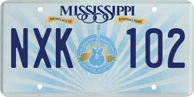 MS license plate NXK102